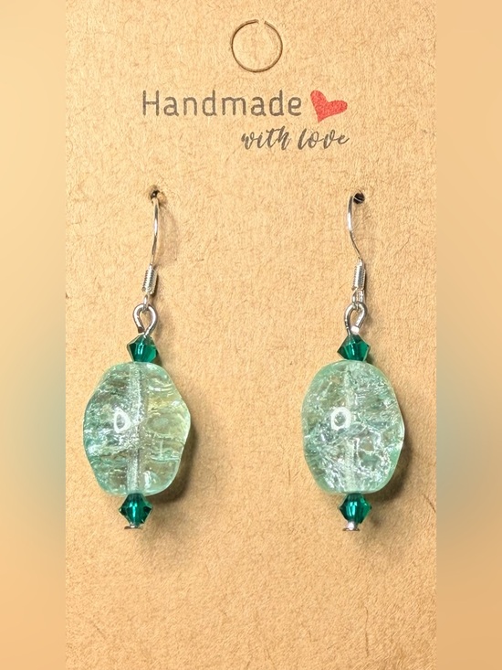 Handmade Jewelry - ✨Hand Crafted✨ Mint Green Crackle Glass Earrings - Hypoallergenic